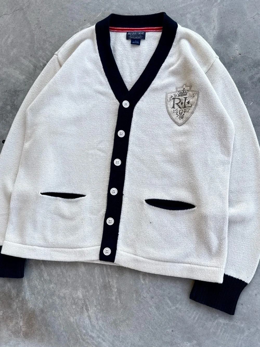 Polo Ralph Lauren Rugby Patch Cardigan Striped Knitted Sweater 2000s
